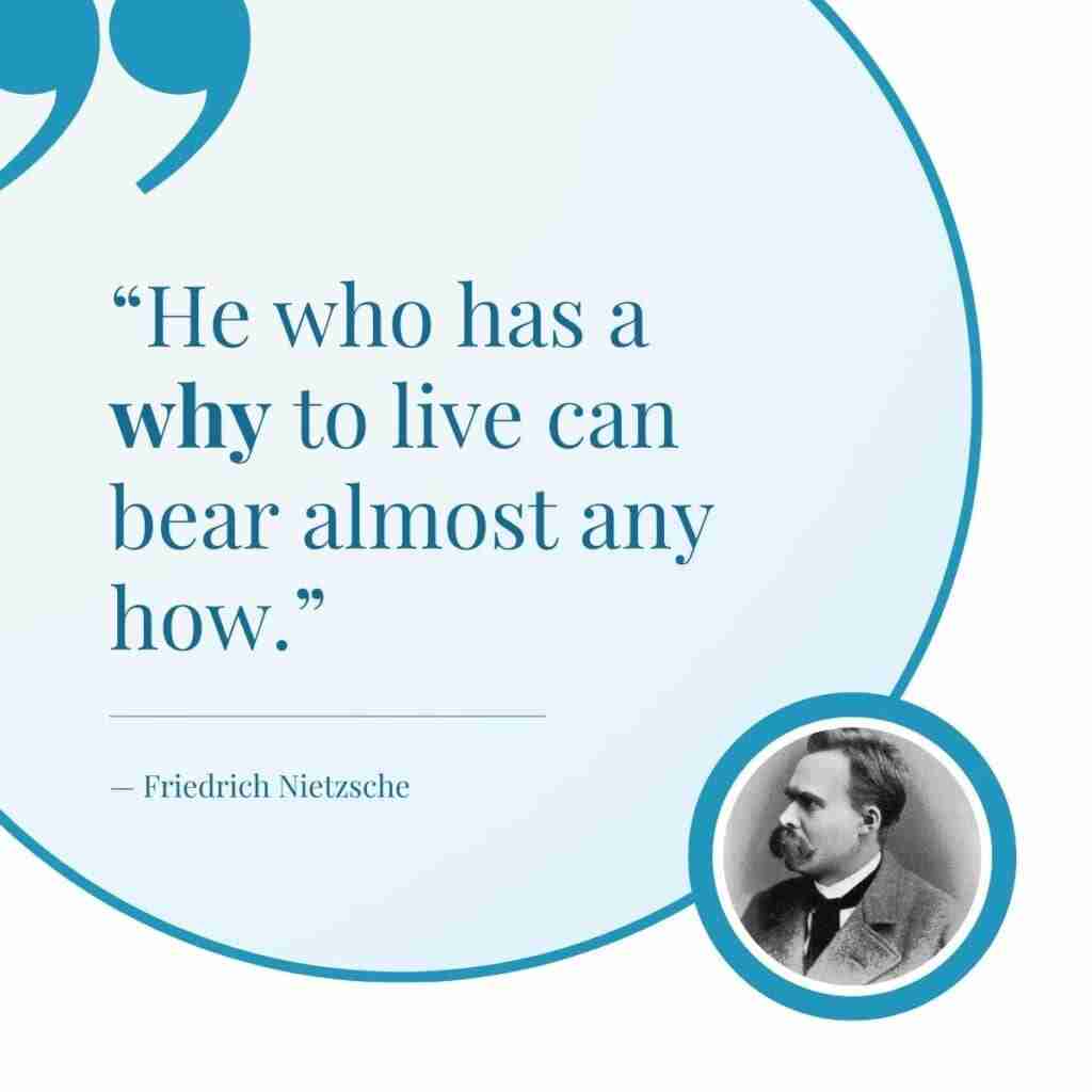 "He who has a why to live can bear almost any how." Attributed to Friedrich Nietzsche