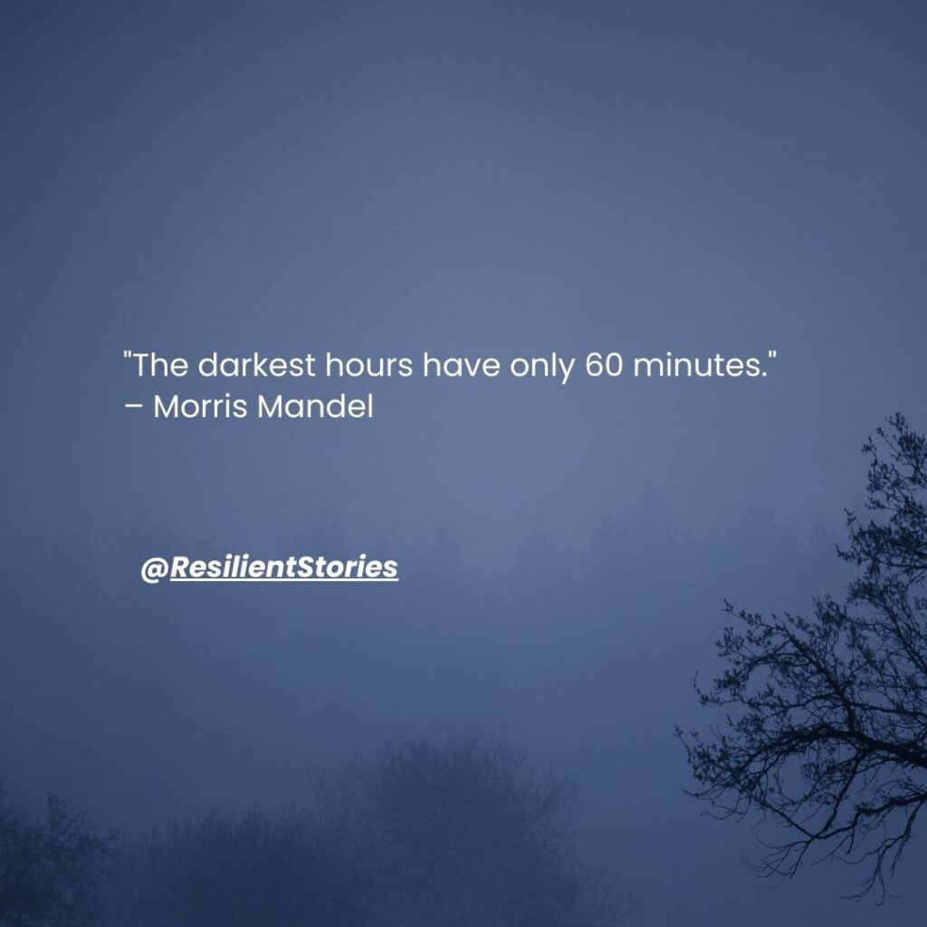 Hope quote from Morris Mandel on a foggy background with trees.