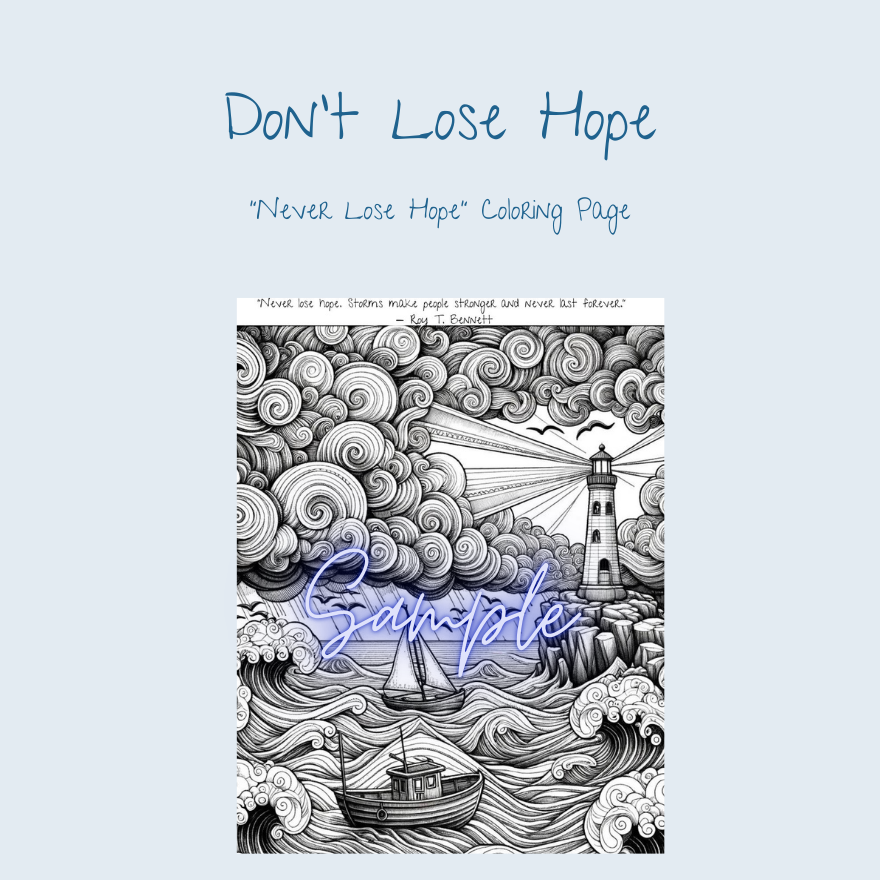 An image of our adult coloring page featuring the Roy T. Bennett quote about overcoming adversity.