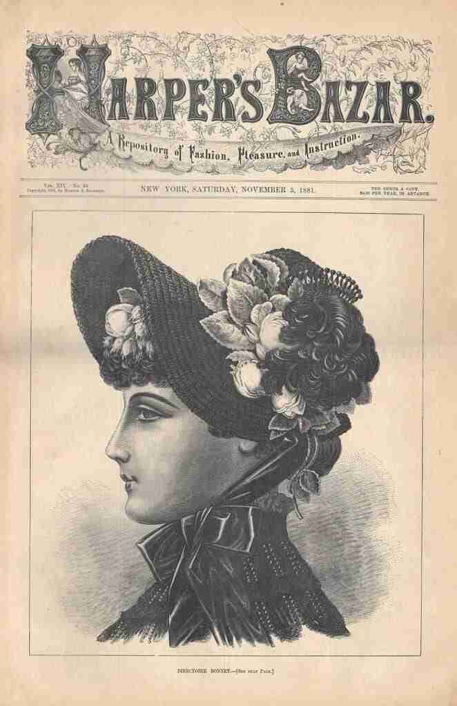 1880s poster for "Harpers Bazar" advertising women's fashion and style.