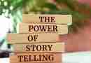 A stack of wooden blocks, with each block containing a word, spelling out the phrase "the power of story telling"