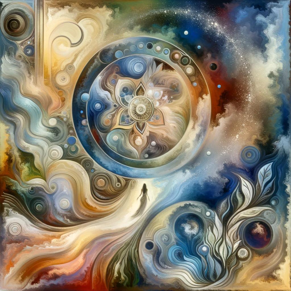 This image is a visually stunning, abstract representation of a healing journey, featuring soft natural colors and intricate details. It conveys a sense of peace, healing, and personal growth.