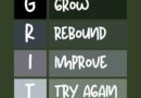 The word GRIT written vertically. Then next to each letter are the words: Grow, Rebound, Improve, Try Again.