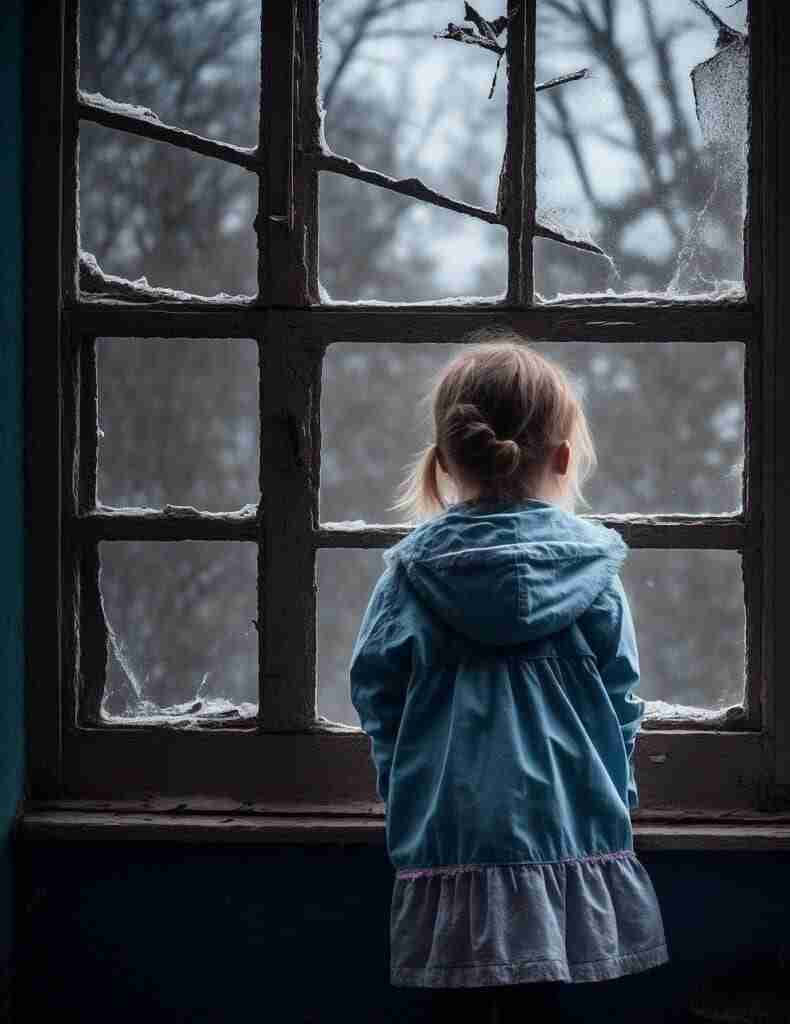 sadlittlegirlwindown - Resilient Stories orphaned girl looking out window with cobwebs