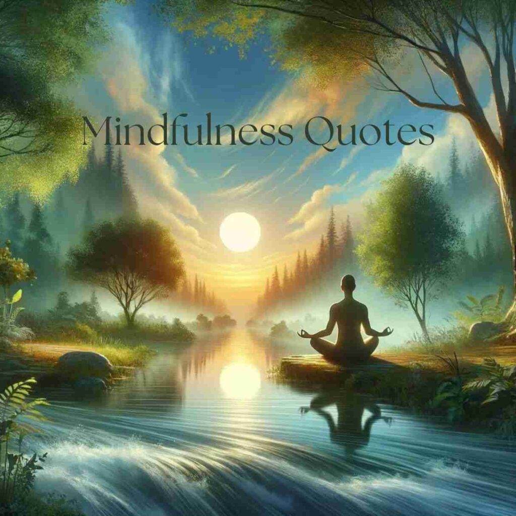 A visual representation of mindfulness quotes focusing on meditation's profound impact on mental health, emphasizing tranquility, mental clarity, and the transformative effect of mindfulness on well-being. The scene, set against a backdrop of nature, invites deeper reflection on how mindfulness can improve daily life and support long-term emotional health, all conveyed through a soft and natural color palette.