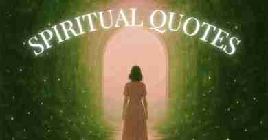 A woman in a pink dress stands at the entrance of a glowing green and pink forest tunnel, surrounded by shimmering lights and reflections in water, symbolizing inner peace and reflection. The scene evokes a sense of wonder and tranquility, aligning with the theme of spiritual quotes.