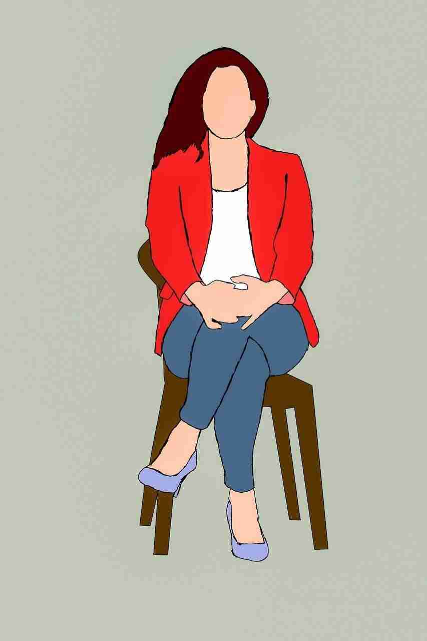 Illustration of a woman sitting in a chair, ready for a job interview despite feeling unqualified.