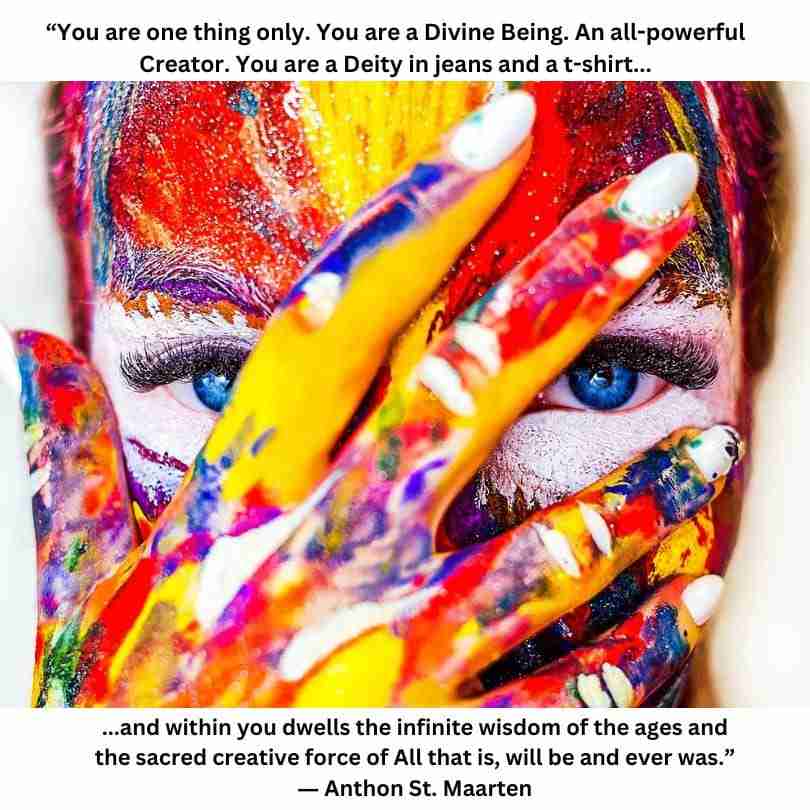IBQuote-St.-Maarten - Resilient Stories Female face covered in bright, multi-colored paint with her hand over her face and her eyes peeking out between her fingers.