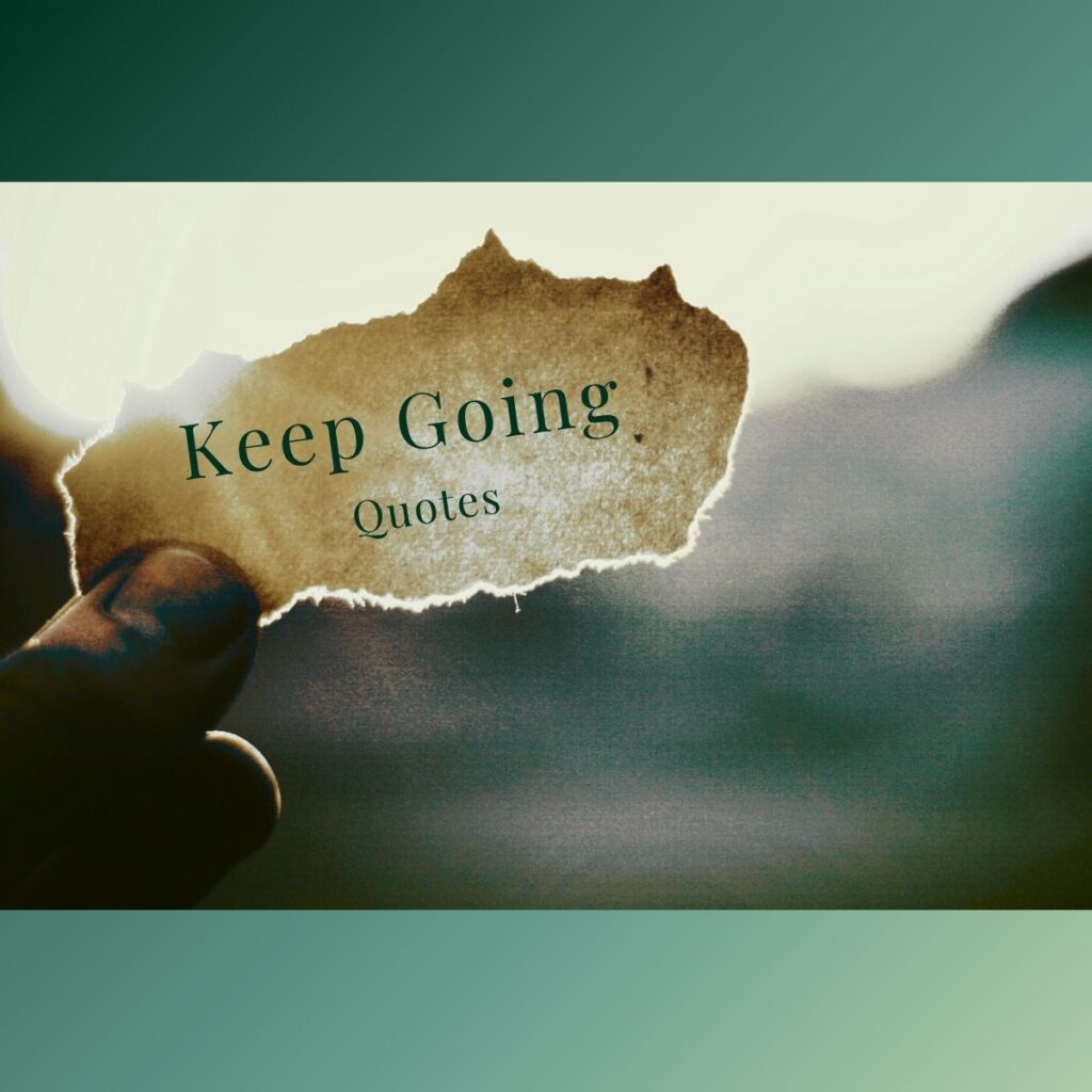A person holding a little slip of paper that says "keep going quotes" in front of a mountain background.