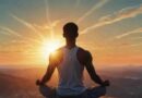 AI-image of man meditating outdoors at sunrise