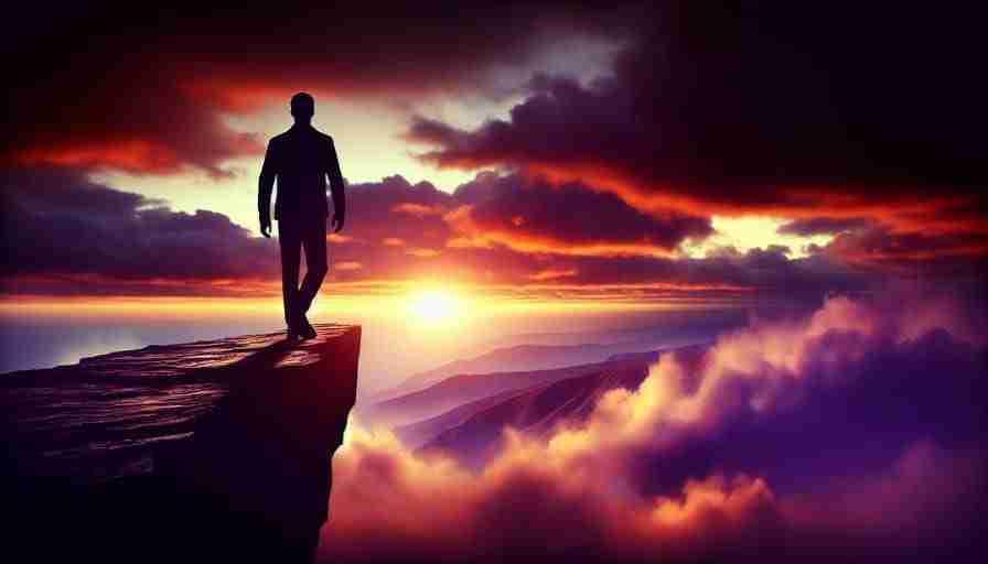 Untitled-design-42 - Resilient Stories An AI generated image of a person stepping out of their comfort zone and arriving at the top of a mountain. Meant to represent the motivational aspect of these keep going quotes.