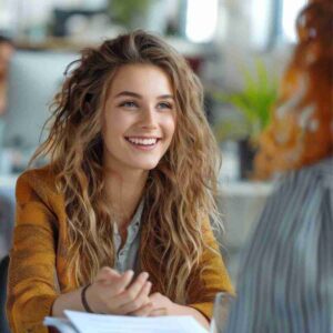 Photo of woman in a job interview. Image by Tung Lam from Pixabay