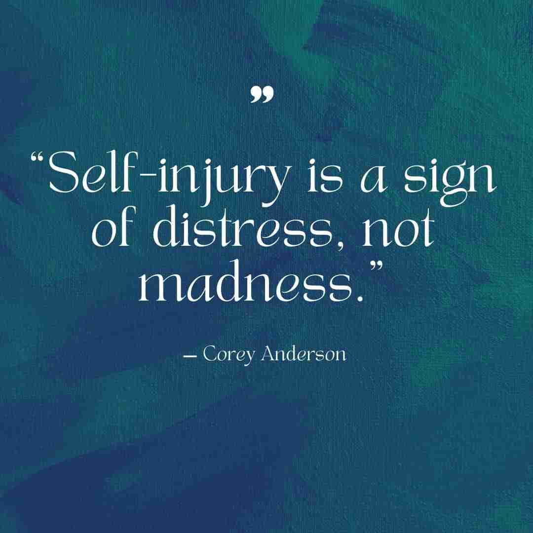 "Self-injury is a sign of distress, not madness.” ― Corey Anderson