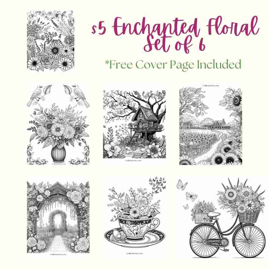 A photo of the floral coloring set we sell in our shop.