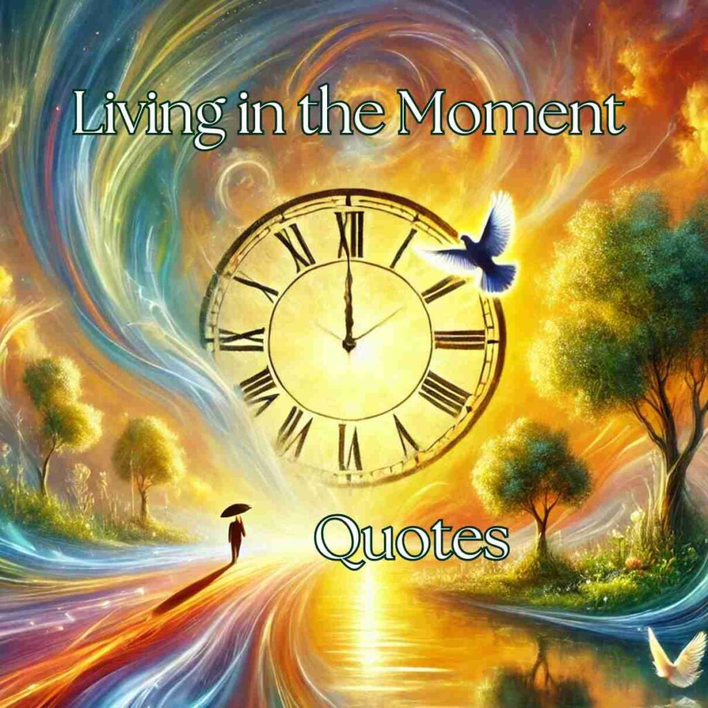 AI generated image of a vivid and imaginative scene that explores the interplay of time and presence, using abstract or symbolic elements to reflect on cherishing the now and living in the moment. There are bright colors and a clock floating.