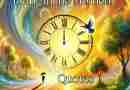 AI generated image of a vivid and imaginative scene that explores the interplay of time and presence, using abstract or symbolic elements to reflect on cherishing the now and living in the moment. There are bright colors and a clock floating.