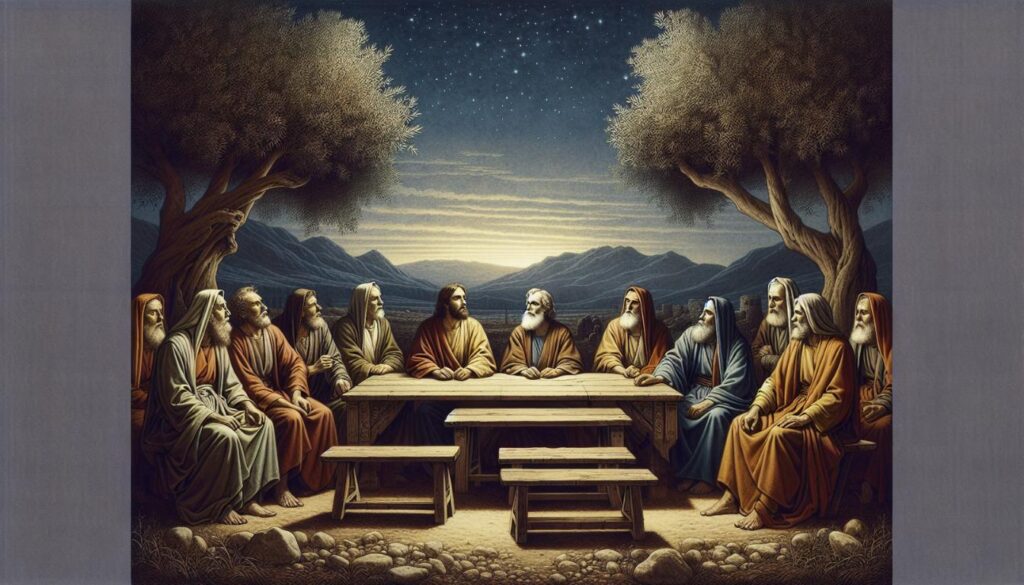AI-generated illustration of biblical figures practicing spiritual fasting