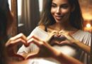 An AI generated image of a woman of color standing in front of a mirror, forming a heart shape with her hands. She's looking at her reflection with a smile, in a moment that embodies self-love and acceptance. The setting is warm and intimate, highlighting a personal affirmation of identity and self-worth.