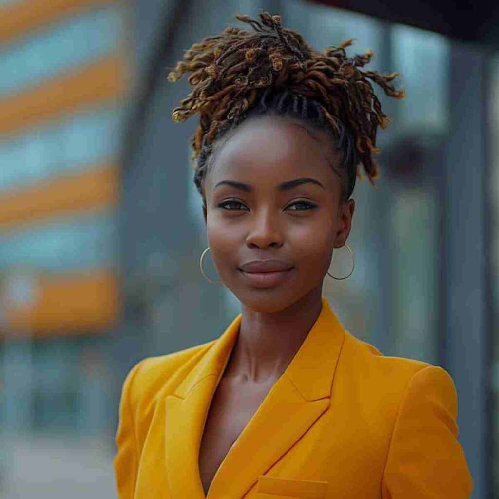 AI-generated image of black businesswoman in yellow blazer. Image by JOBERT DE AQUINO from Pixabay