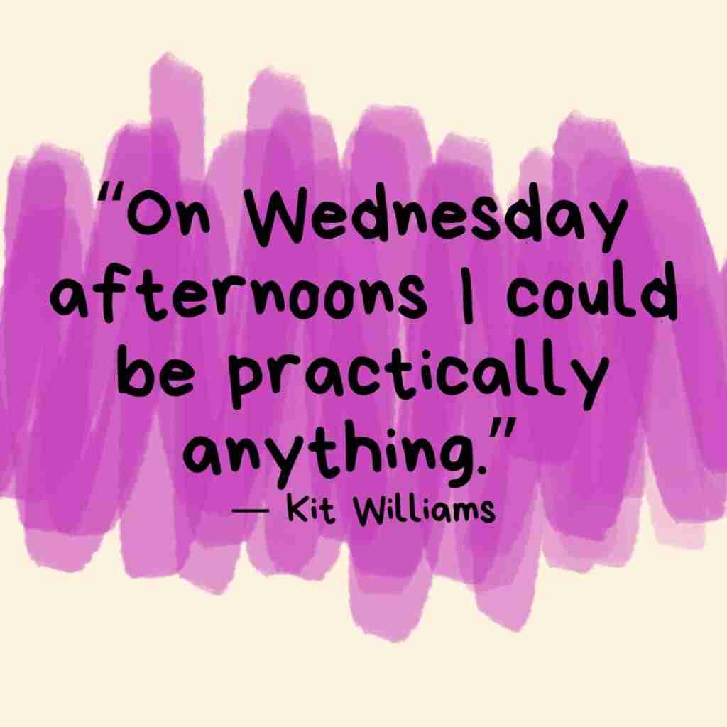 2 - Resilient Stories Fuscia swipes of color behind a Kit Williams quote that reads "On Wednesdays I could be practically anything."