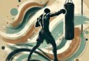 An AI image with figure warming up with a boxing bag, symbolizing strength, perseverance, and the impact of quotes that hit hard. The natural color palette and abstract elements add depth and energy to the scene, making it perfect for highlighting deep and inspirational message.