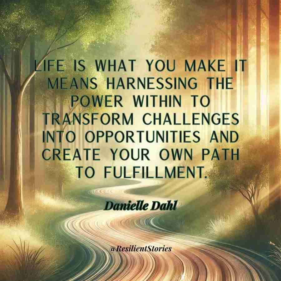 The proceeding life is what you make it quote on a serene forest background with a windy path generated by AI.