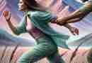 An AI-generated image of a woman trying to run toward mountains in the distance while a man holds onto her arm, with clear facial expressions showing a struggle for freedom. A domestic violence survivor shares her story.