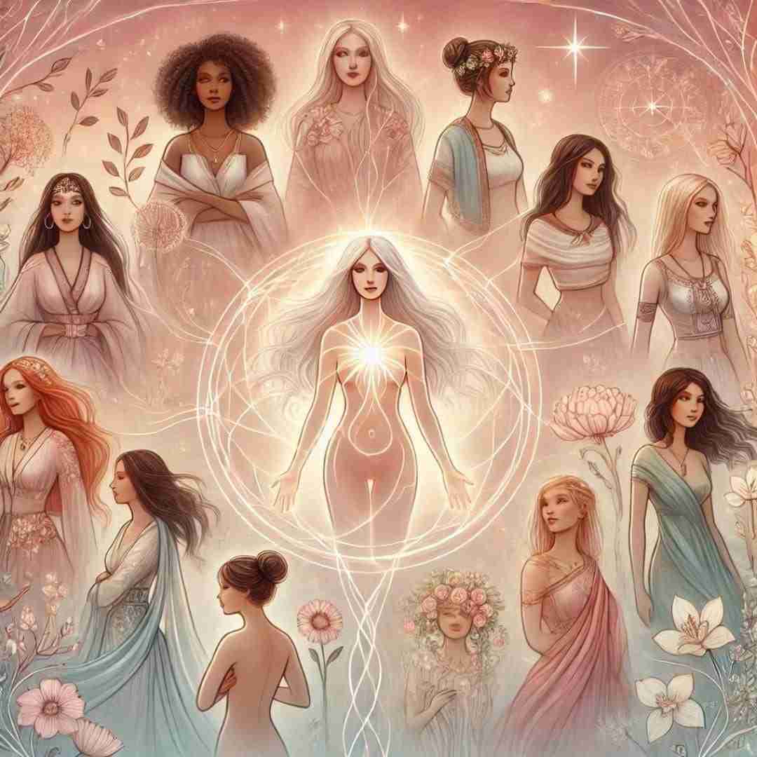 AI-depiction of different kinds of women, all goddesses in their own right with their own divine feminine energy.