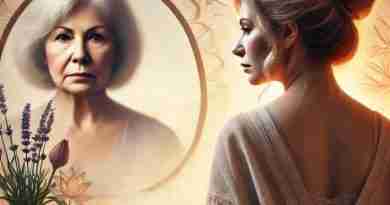An AI-generated image of a woman in her forties looking sad and her grandmother's stern reflection in the mirror. It represents the author's complex emotions she wishes to say thank you for.