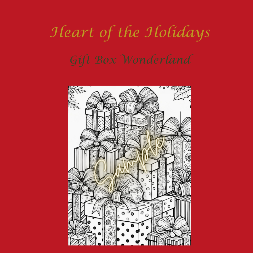 2 - Resilient Stories An image of one of our Christmas coloring pages featuring a stack of wrapped presents.