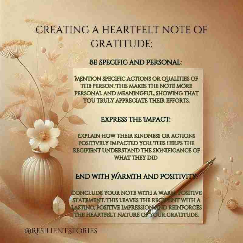 An image with tips for writing a heartfelt gratitude note. The full detailed image can be found by clicking the image and checking out our gratitude quotes article.