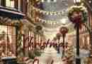 Evening snowy street decorated for Christmas. Perfect for these Christmas quotes!