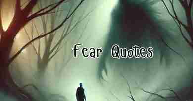 An AI generated image of a small figure walking along a narrow path through a dark forest, with a shadowy figure in the distance representing the fear mentioned in these fear quotes.