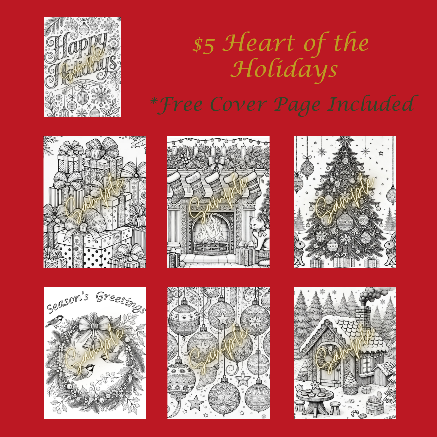 An image of our Christmas coloring page collection available on Gumroad.