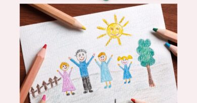 A photo of a child's drawing of their family and the words "family quotes" above it.