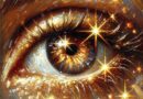 AI-image of impressionist-style painting of a close-up of a shining, sparkling brown eye.