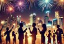 An AI generated image of a vibrant and lively scene, capturing the energy of an outdoor New Year’s Eve celebration.