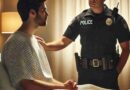 An AI generated image of a male rape victim in the hospital discussing what happened with a kind looking male officer.