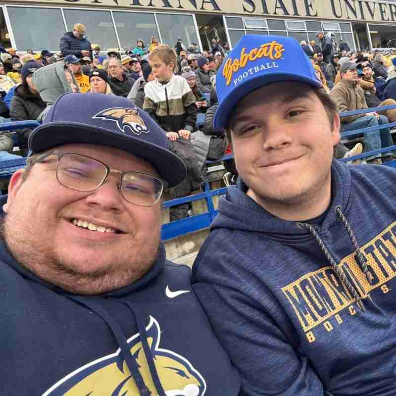 An image of Mitch and his brother at a collegel football game in Bozeman, MT.