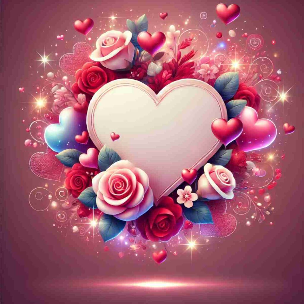 AI-generated image of a pink heart surrounded by glowing roses, hearts, and other flowers to illustrate the beauty of love on Valentine's Day