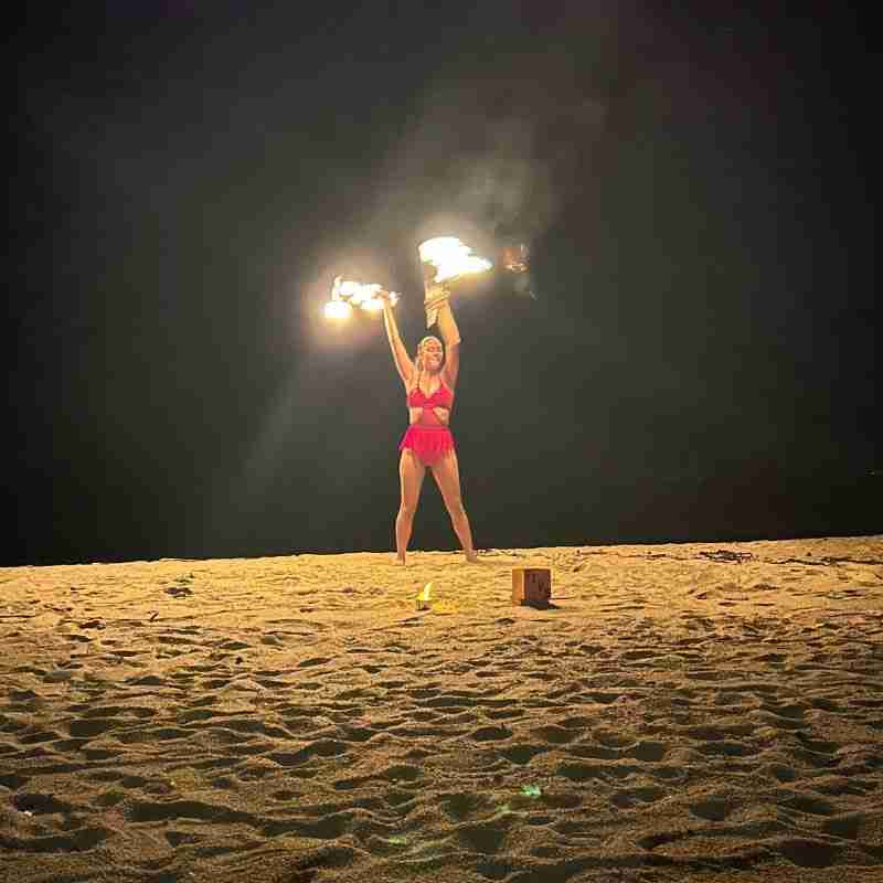 A photo of a fire show the author took while participating in the healing retreat in Quimixto, Mexico.