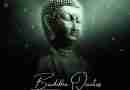 An artistic depiction of a serene Buddha statue bathed in soft green light, symbolizing mindfulness, peace, and spiritual enlightenment. The words 'Buddha Quotes' are elegantly written below.