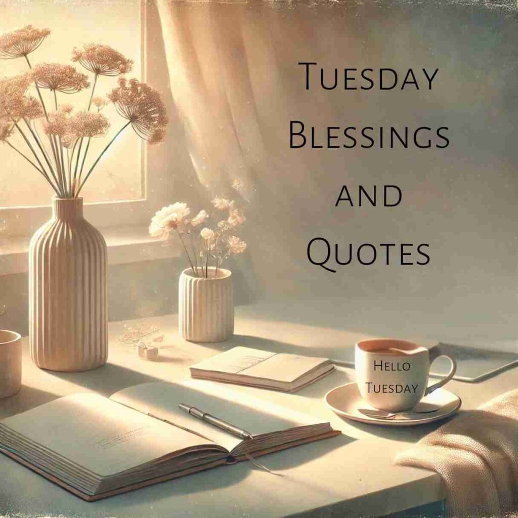 A peaceful and artistic digital illustration representing "Tuesday Blessings," featuring a calming scene that evokes positivity, reflection, and a fresh start to the day.