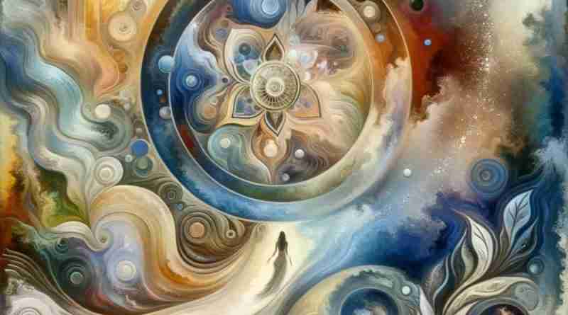 This image is a visually stunning, abstract representation of a healing journey, featuring soft natural colors and intricate details. It conveys a sense of peace, healing, and personal growth.