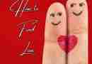 Two fingers, each with half a heart and faces drawn on them. They are held together so the heart makes a whole heart. The words "How to find love" are to the left.