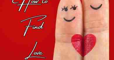 Two fingers, each with half a heart and faces drawn on them. They are held together so the heart makes a whole heart. The words "How to find love" are to the left.