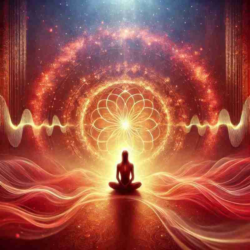 AI-generated image of an uplifting and meditative artistic representation of the healing and transformative power of the 396 Hz frequency,