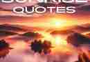 AI-generated image of a sunrise over a serene lake with pink and purple hues in the sky and the words "sunrise quotes"
