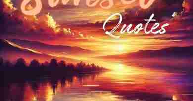 AI-generated image of pink and purple sunset sky over a lake with text "sunset quotes"