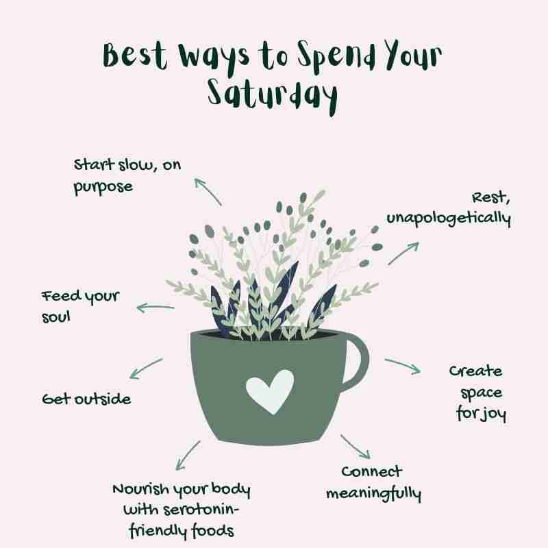 Be the sunshine that everyone seeks on cloudy Saturdays. (1) - Resilient Stories Best ways to spend your Saturday:
Start slow, on purpose
Feed your soul
Get Outside
Nourish your body with serotonin-friendly foods
Connect meaningfully
Create space for joy
Rest unapologetically